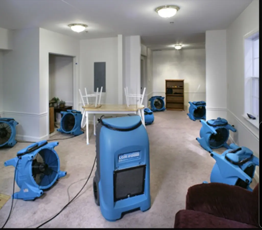Air movers and dehumidifier setup for Water Damage Restoration in Palm Beach Gardens