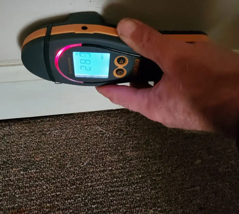 Moisture detection at baseboard during Mold Inspection & Testing in Palm Beach Gardens
